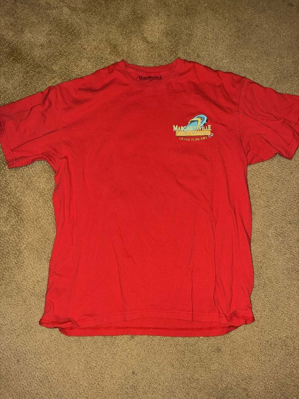 Margaritaville Flip Flop Repair Shop Grand Turk B.W.I. Red T-Shirt Large